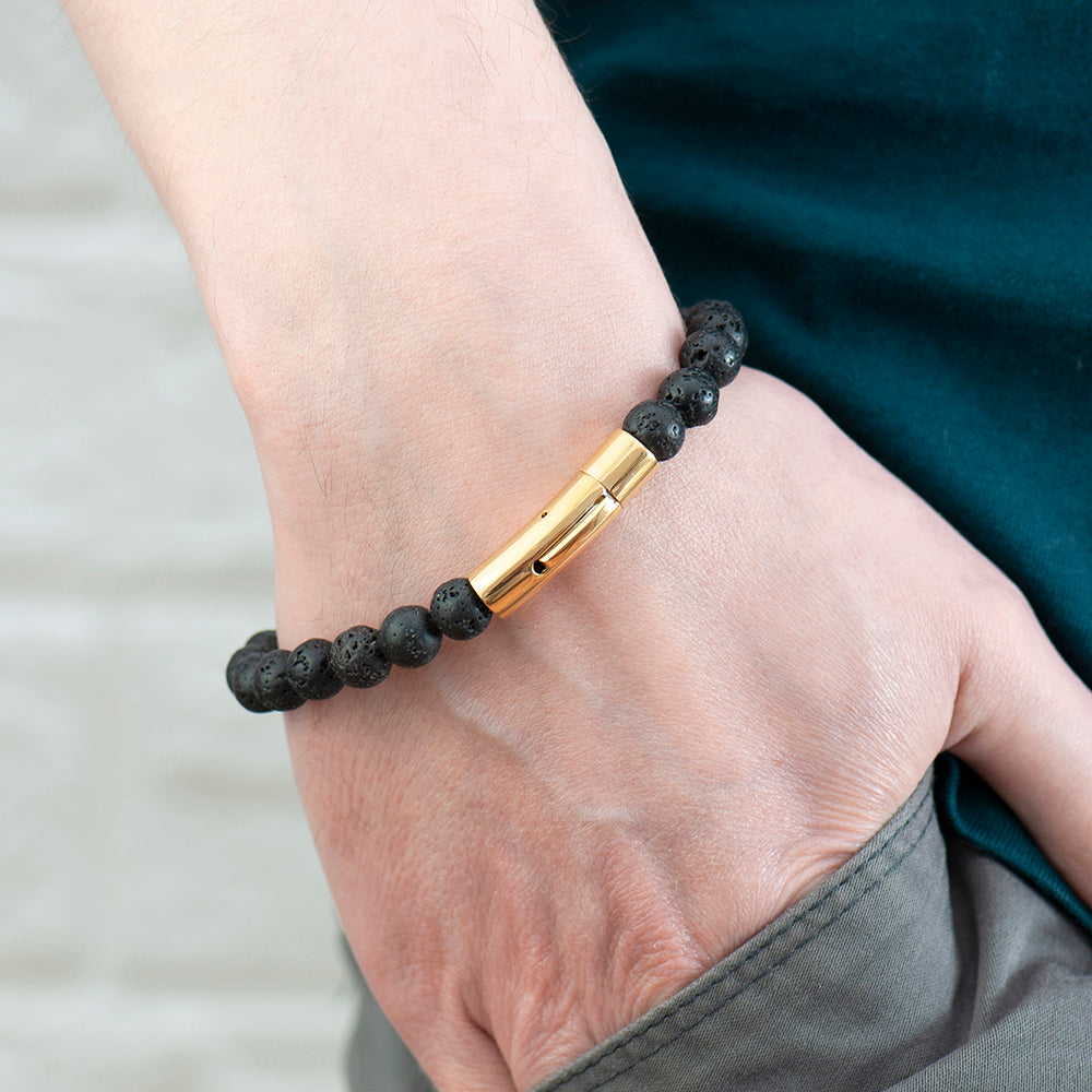 Personalised Men's Golden Skull Beaded Bracelet