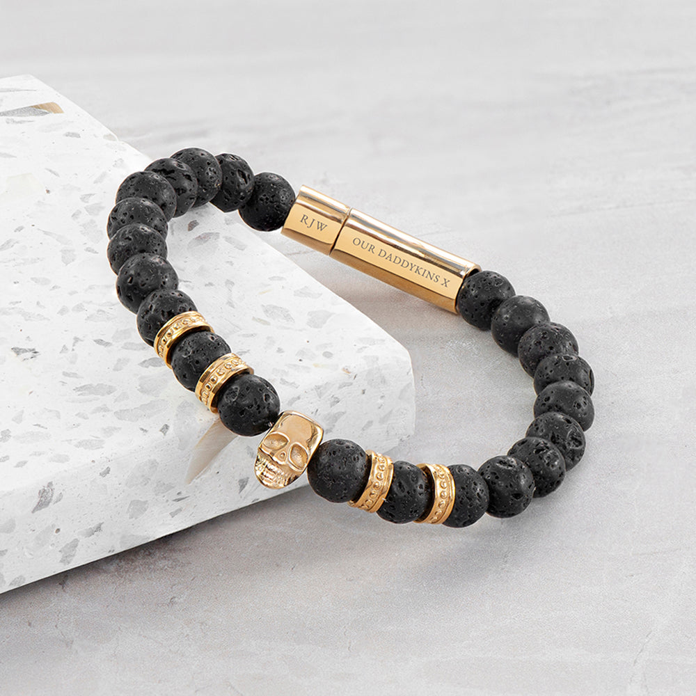 Personalised Men's Golden Skull Beaded Bracelet