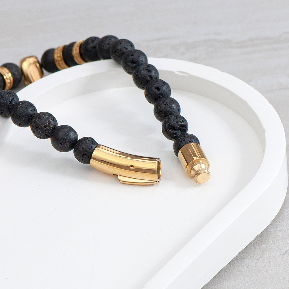 Personalised Men's Golden Skull Beaded Bracelet