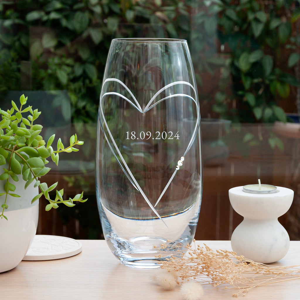 Personalised Hearts Barrel Vase with Swarovski Crystals