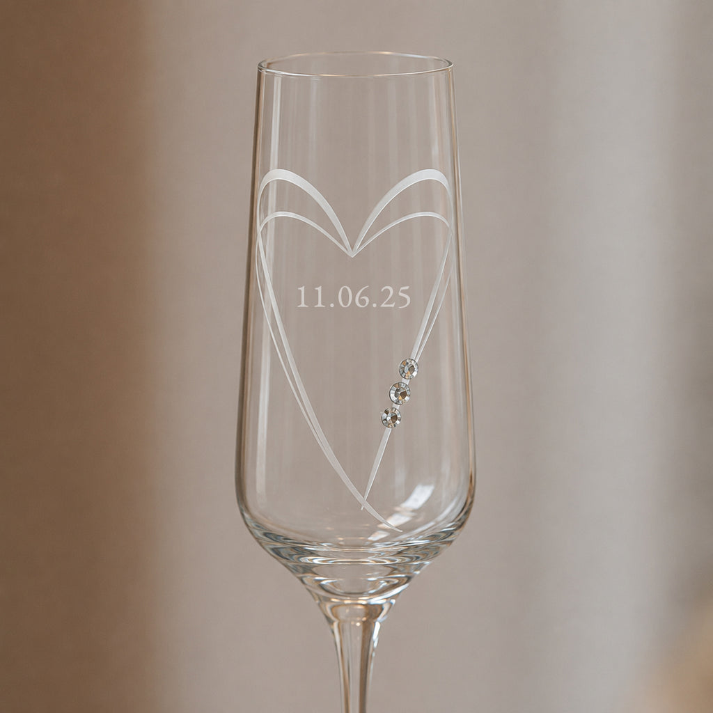 Personalised Hearts Champagne Flute with Swarovski Crystals