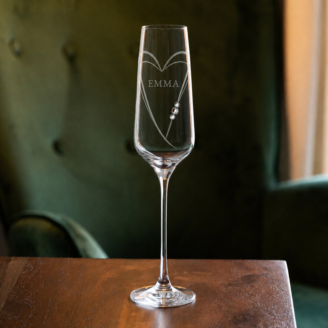Personalised Hearts Champagne Flute with Swarovski Crystals