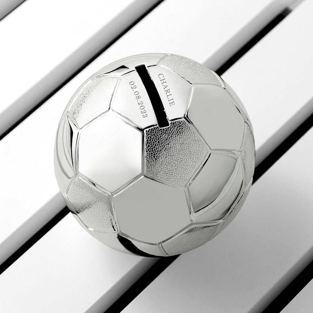 Personalised Silver Plated Football Money Box