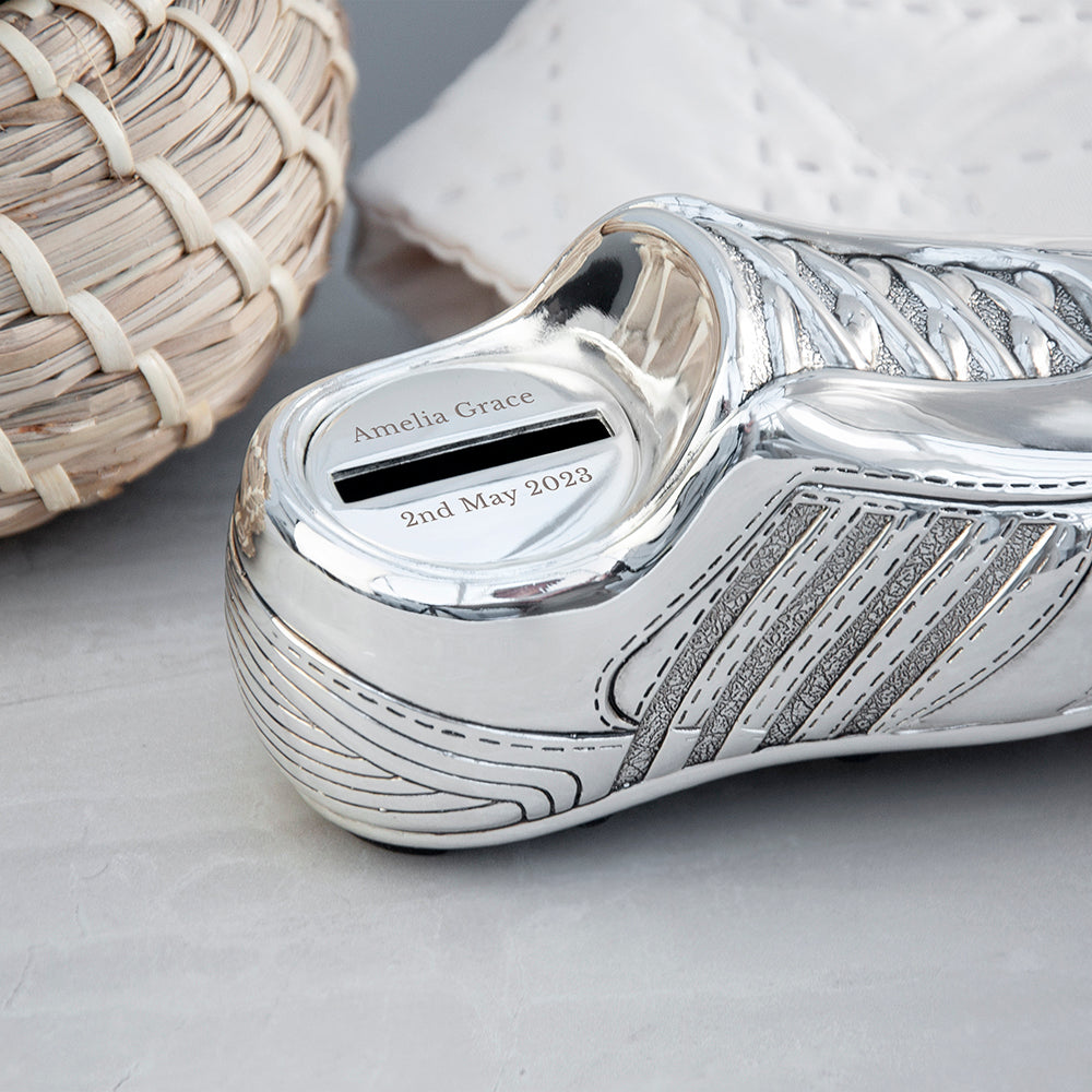 Personalised Silver Plated Football Boot Money Box