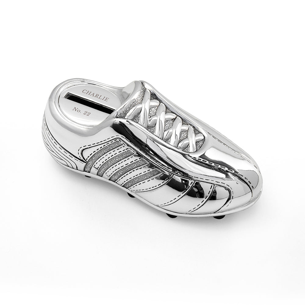 Personalised Silver Plated Football Boot Money Box