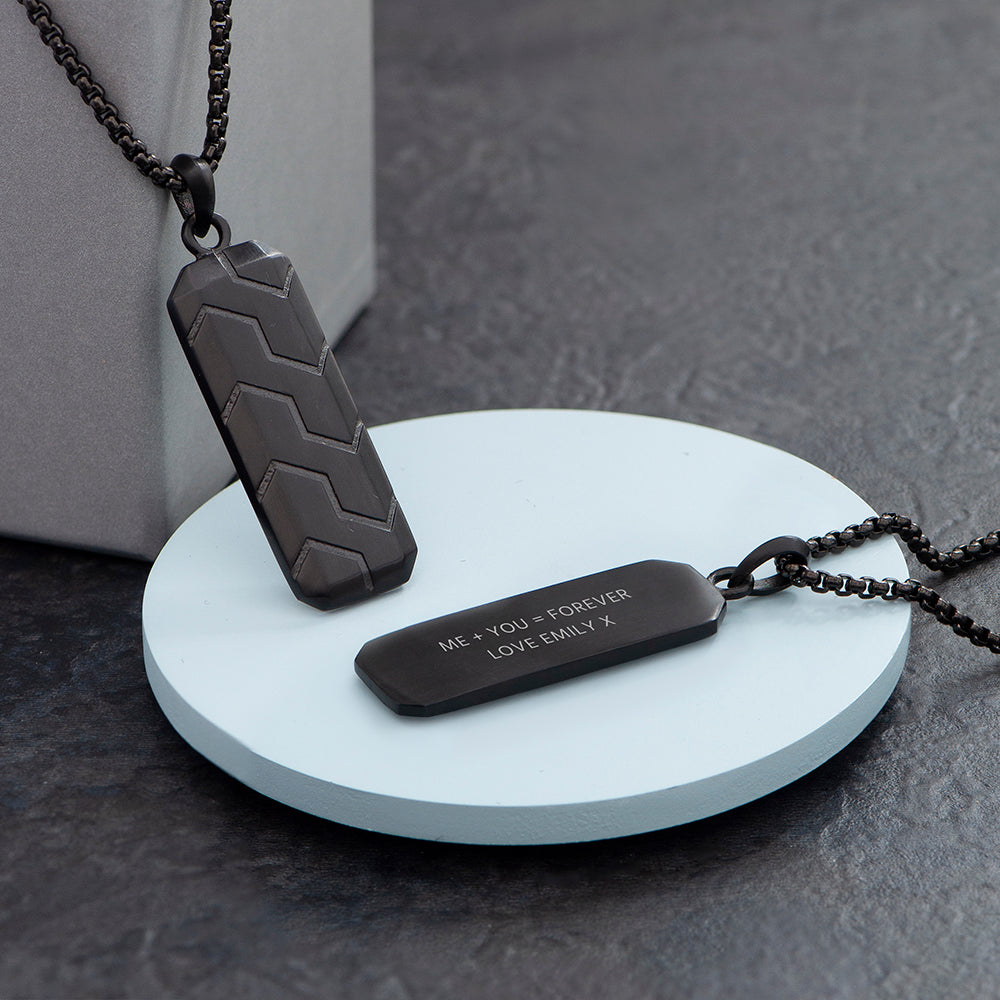 Personalised Men's Black Tyretread Necklace