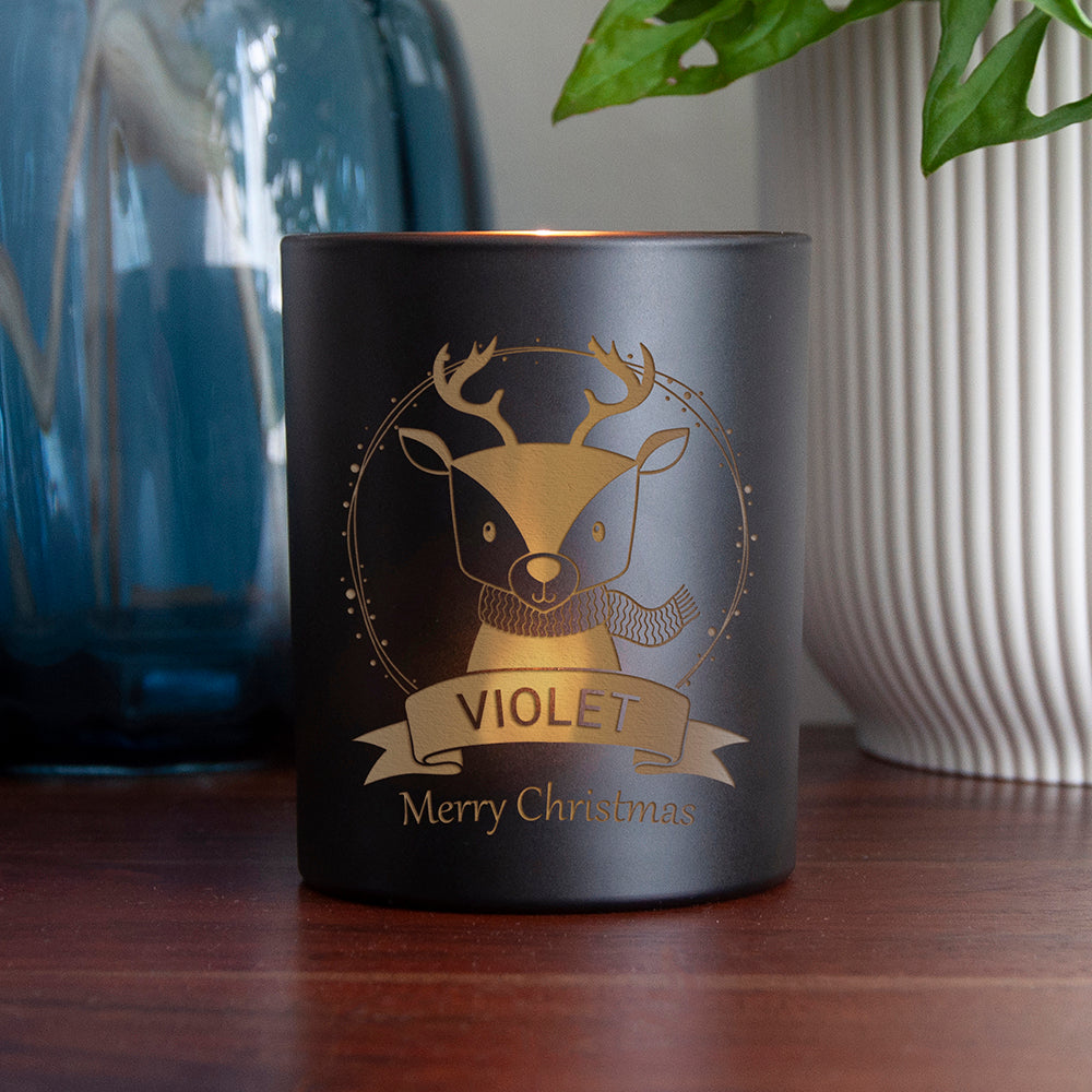 Personalised Cute Reindeer Candle Holder