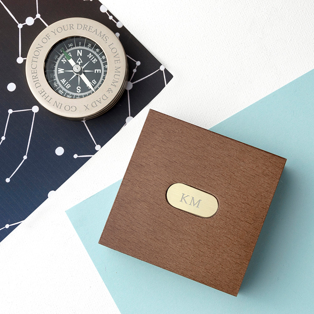 Personalised Father's Day Brass Traveller's Compass with Monogrammed Box
