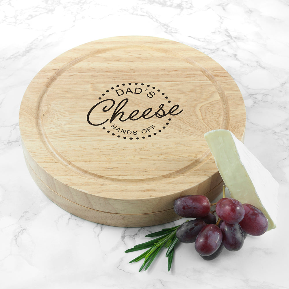 Personalised Hands Off Dad's Round Wooden Cheese Board