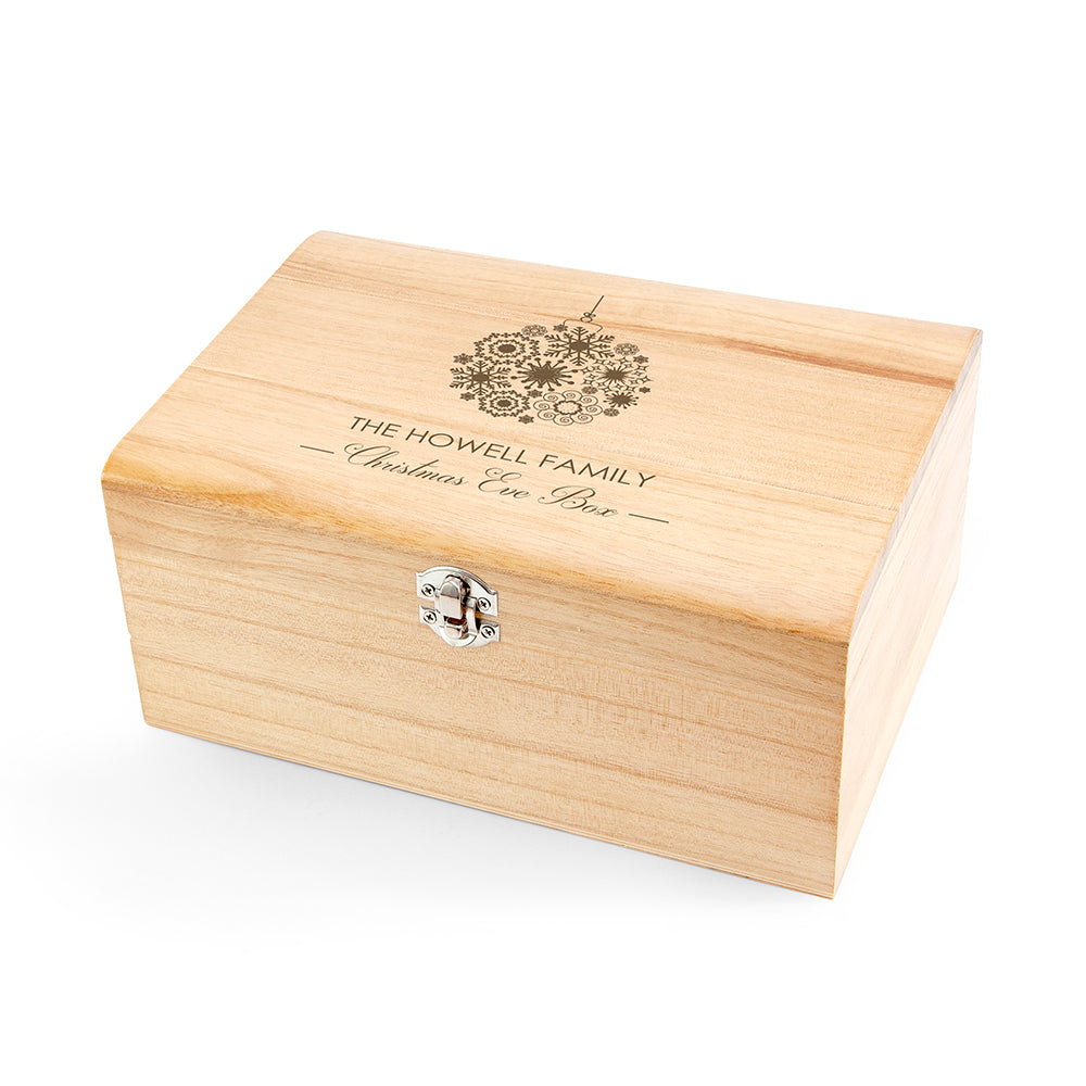 Personalised Family Christmas Eve Chest With Decorative Bauble Design