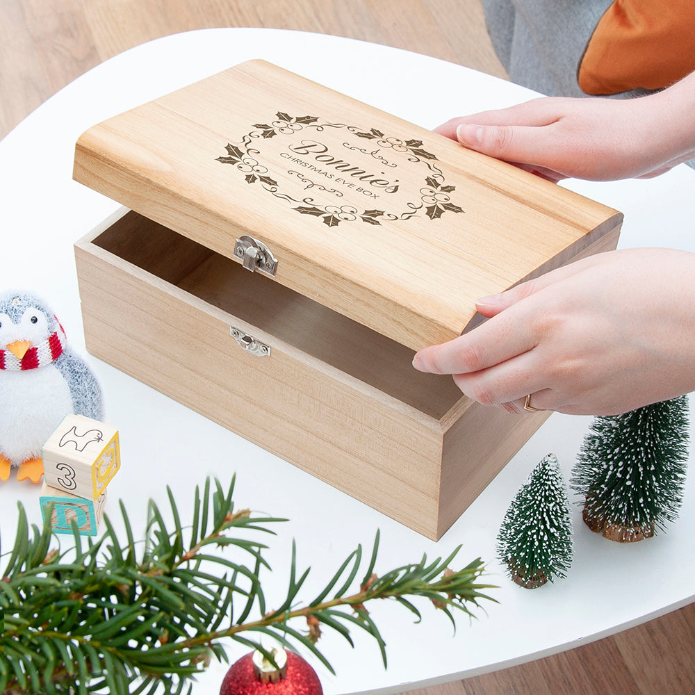 Personalised Christmas Eve Chest With Mistletoe Wreath