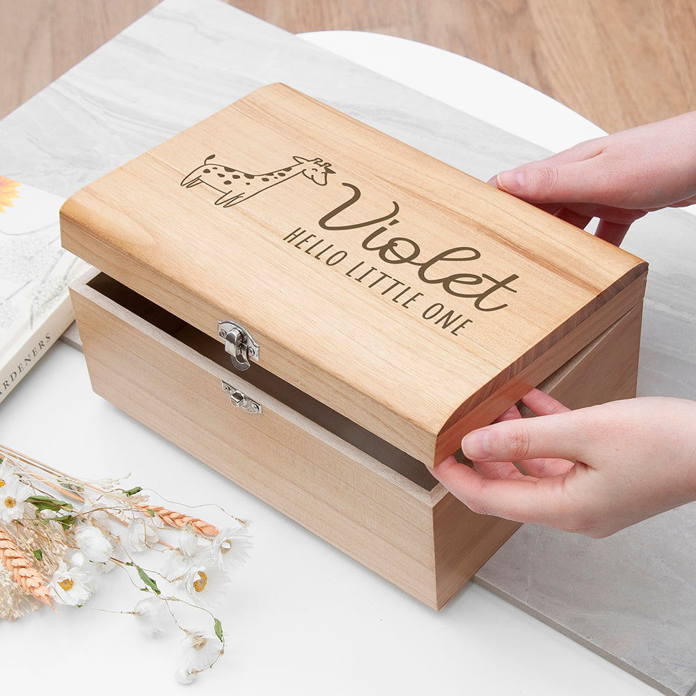 Personalised Baby Giraffe Keepsake Wooden Chest
