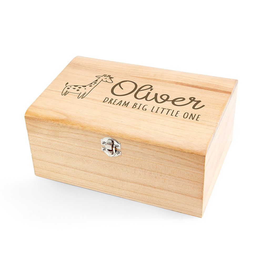 Personalised Baby Giraffe Keepsake Wooden Chest