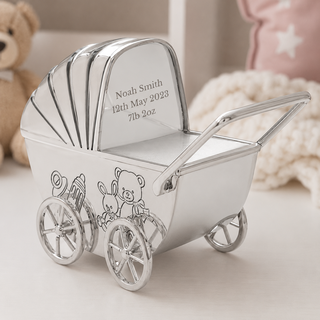 Personalised Silver Plated Pram Money Box