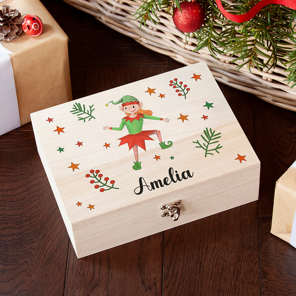 Personalised Girl Elf Christmas Eve Box