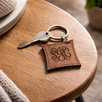 Monogrammed Initials Walnut Wood Keyring