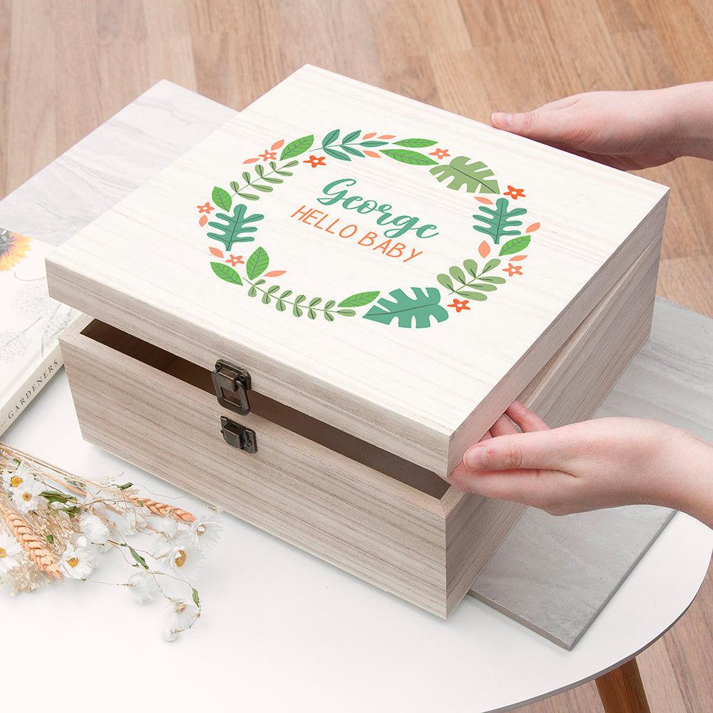 Personalised Hello Baby Wreath Keepsake Box