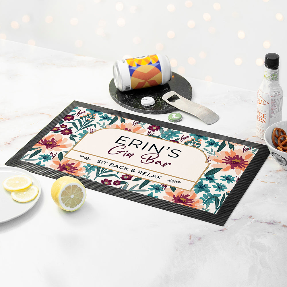 Personalised Floral Gin Bar Mat