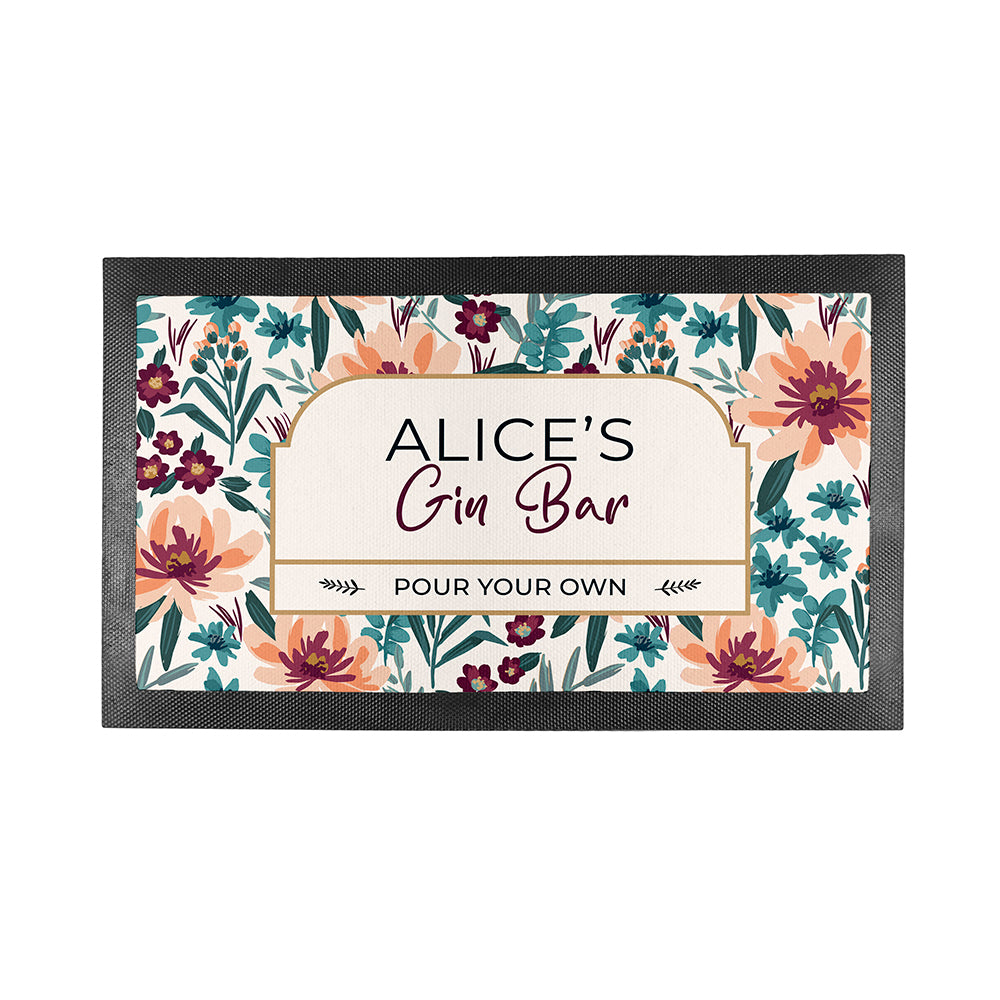 Personalised Floral Gin Bar Mat