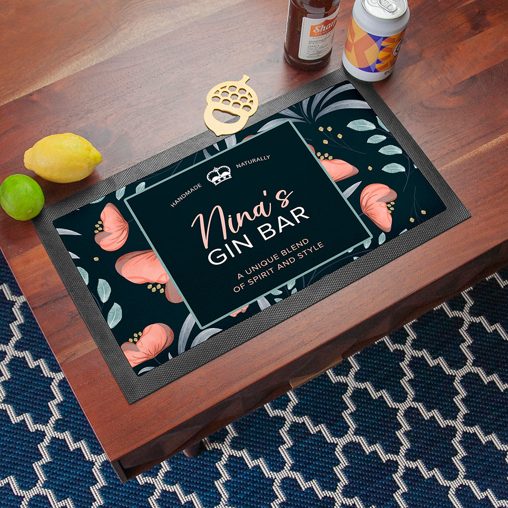 Personalised Blooming Gin Bar Mat