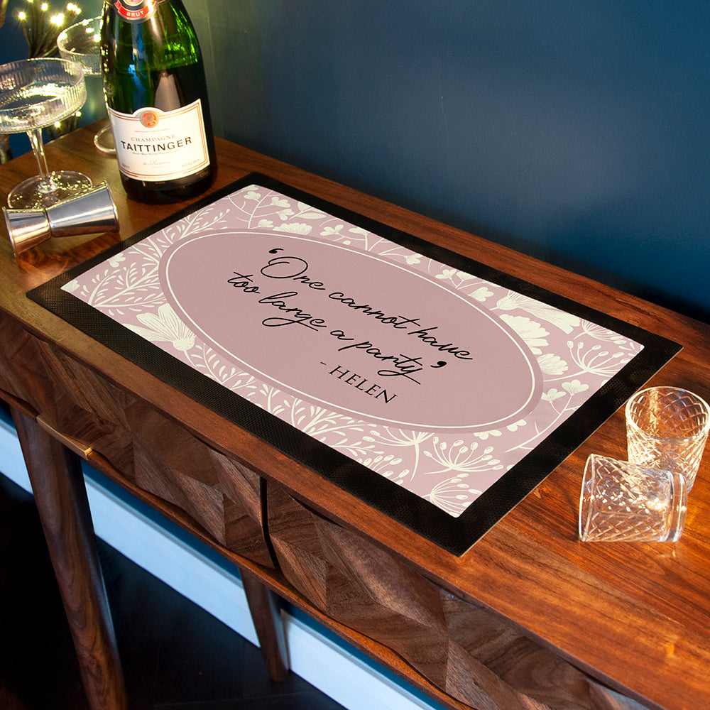Personalised Classic Floral Quote Bar Mat