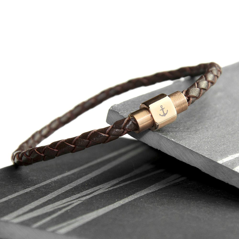 Personalised Men's Anchor Woven Leather Bracelet