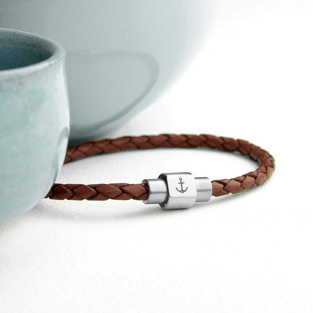 Personalised Men's Anchor Woven Leather Bracelet