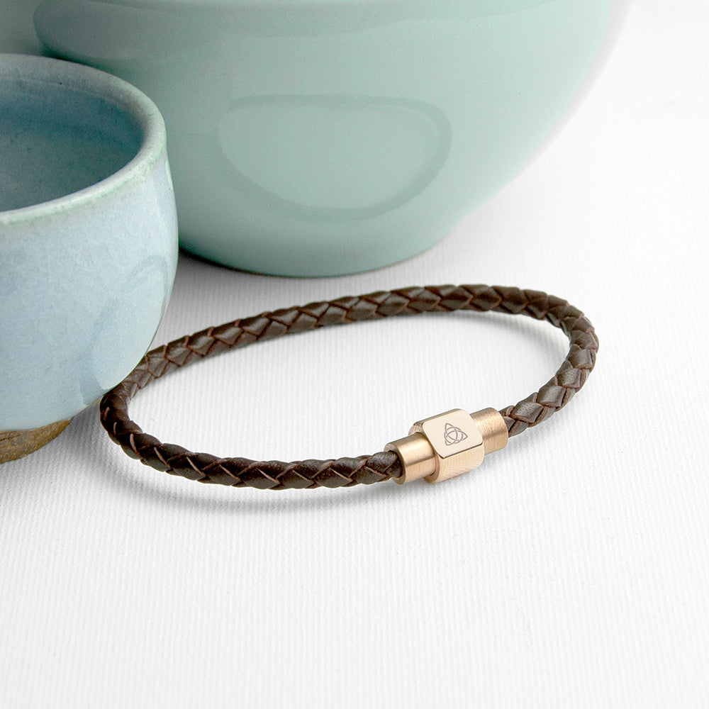 Personalised Men's Celtic Trinity Woven Leather Bracelet