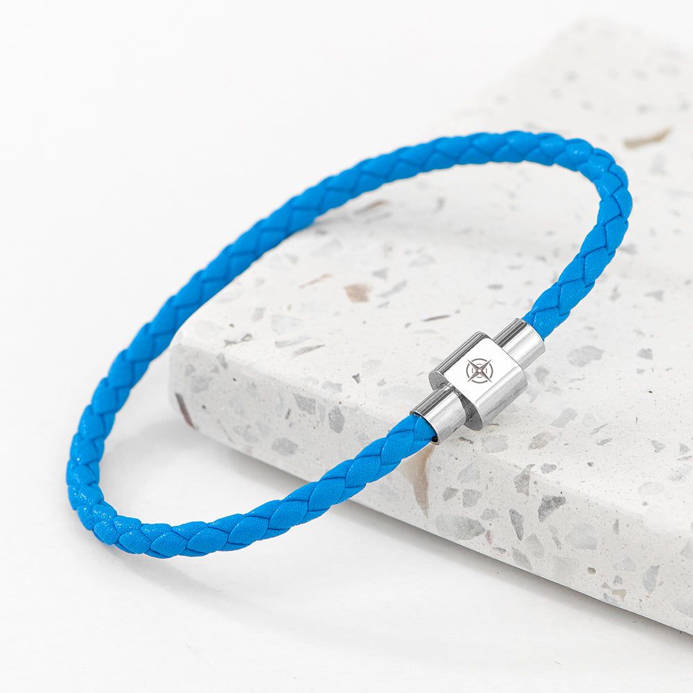 Personalised Men's Travel Compass Woven Leather Bracelet