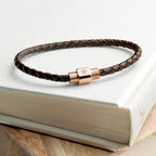 Personalised Men's Travel Compass Woven Leather Bracelet
