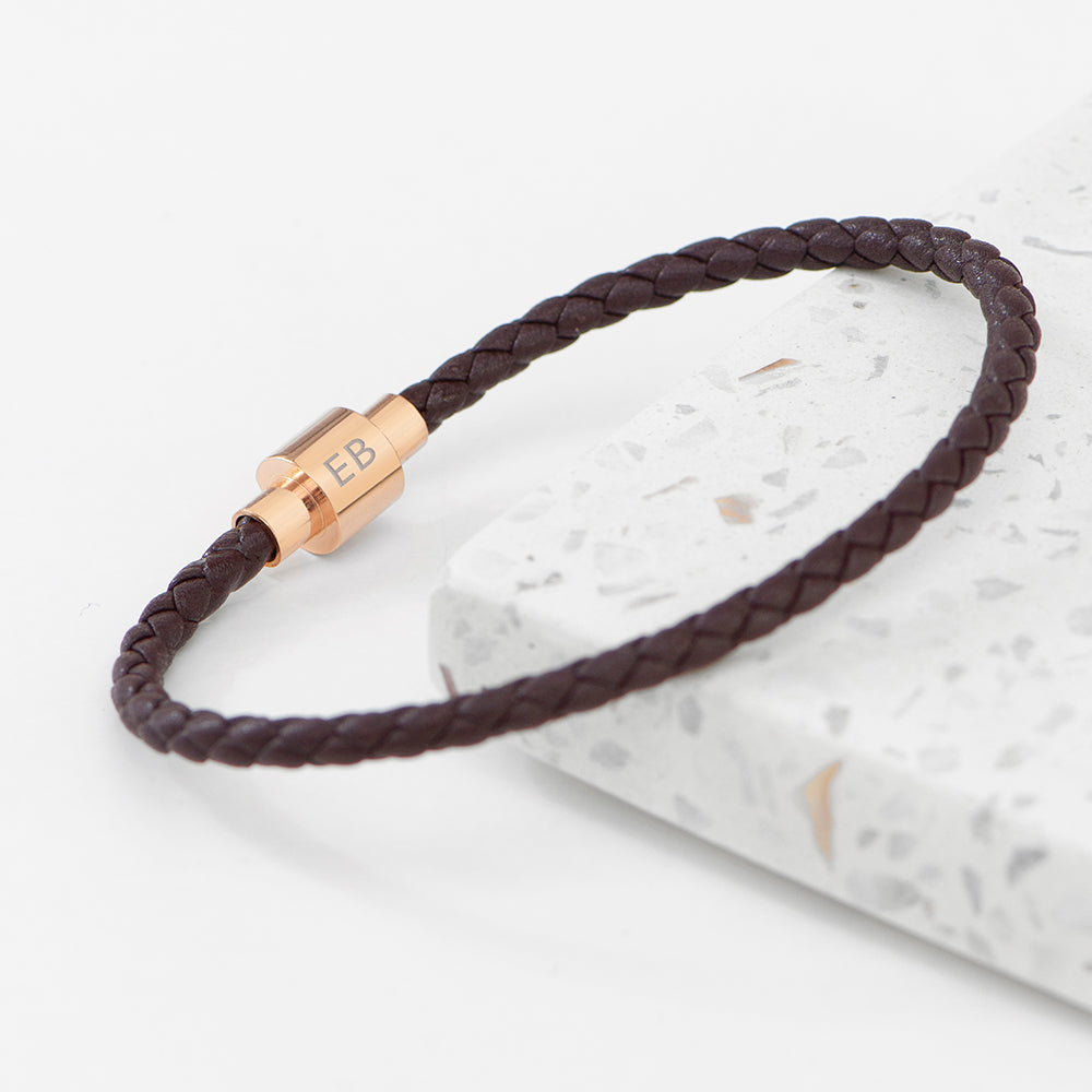 Personalised Men's Travel Compass Woven Leather Bracelet