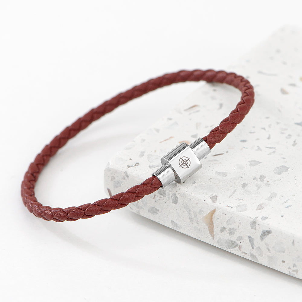 Personalised Men's Travel Compass Woven Leather Bracelet