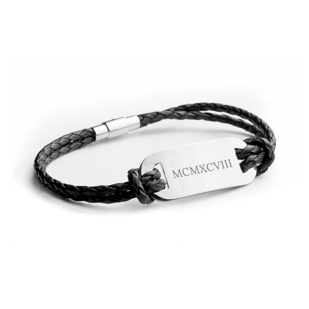 Personalised Men's Roman Numerals Statement Leather Bracelet