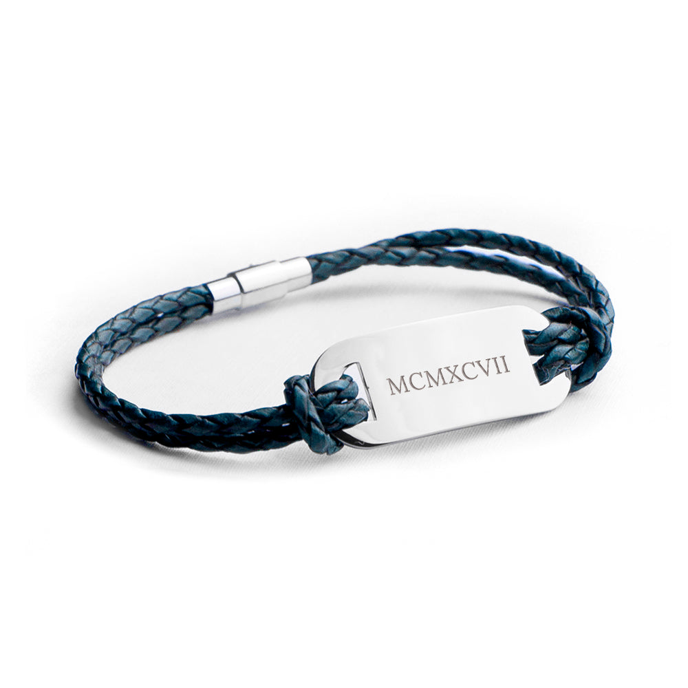 Personalised Men's Roman Numerals Statement Leather Bracelet