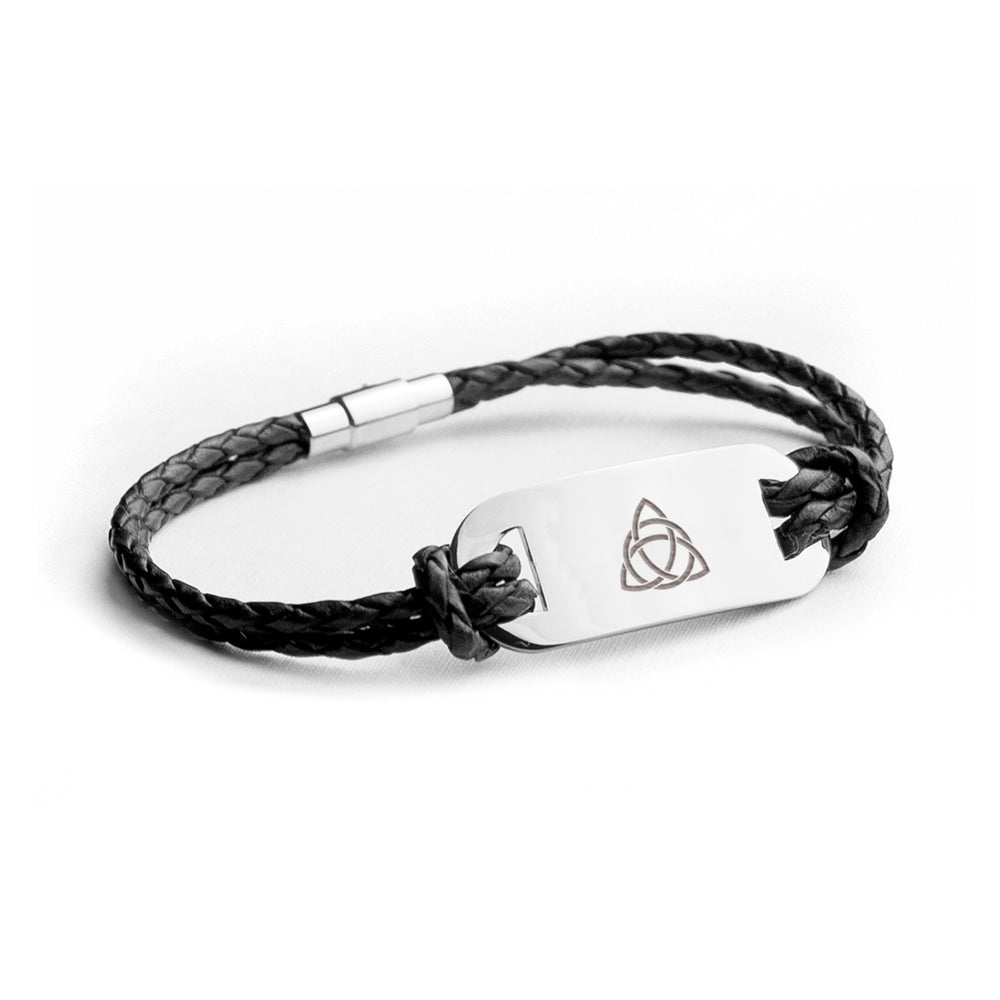 Personalised Men's Celtic Trinity Statement Leather Bracelet
