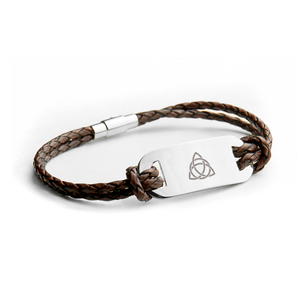Personalised Men's Celtic Trinity Statement Leather Bracelet