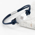 Personalised Men's Travel Compass Statement Leather Bracelet