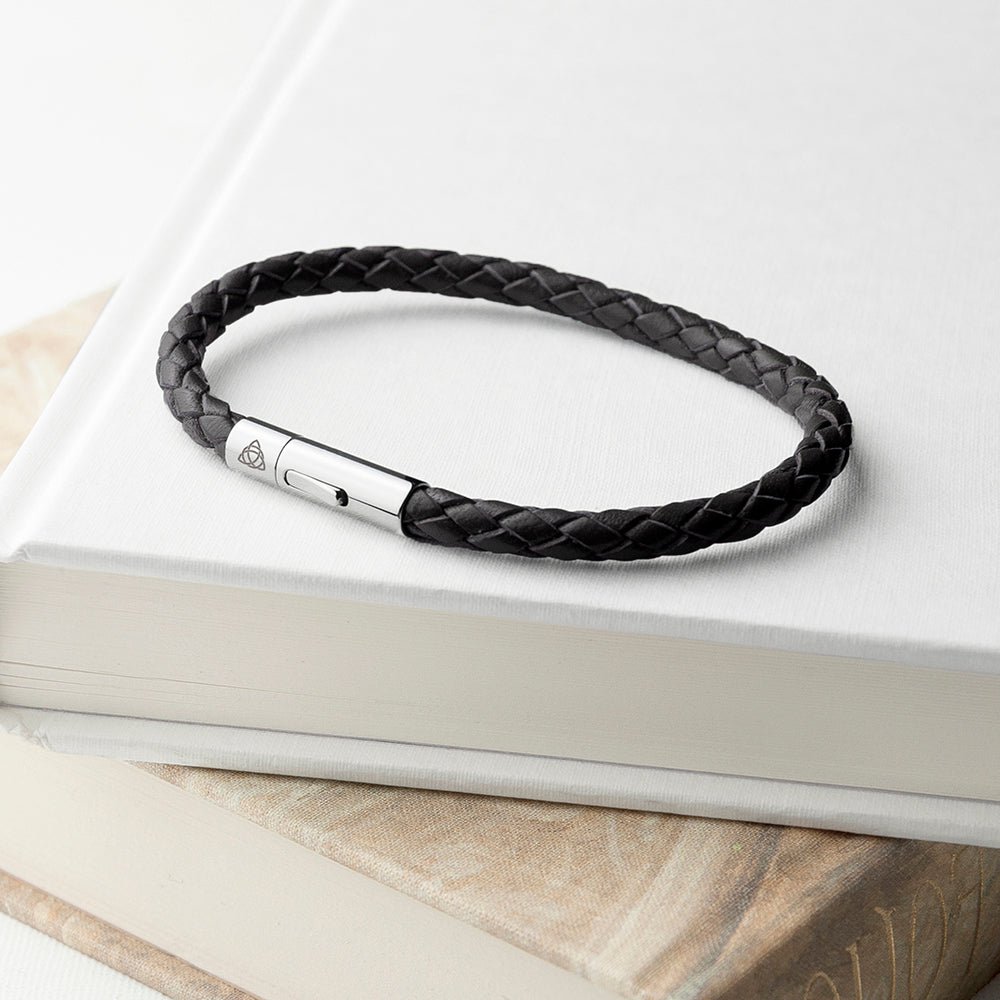 Personalised Men's Celtic Trinity Capsule Leather Bracelet