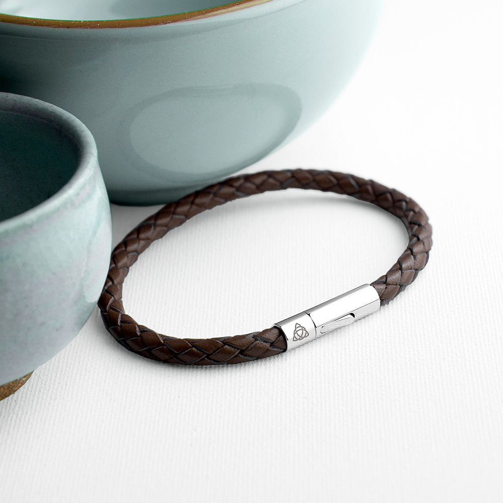 Personalised Men's Celtic Trinity Capsule Leather Bracelet
