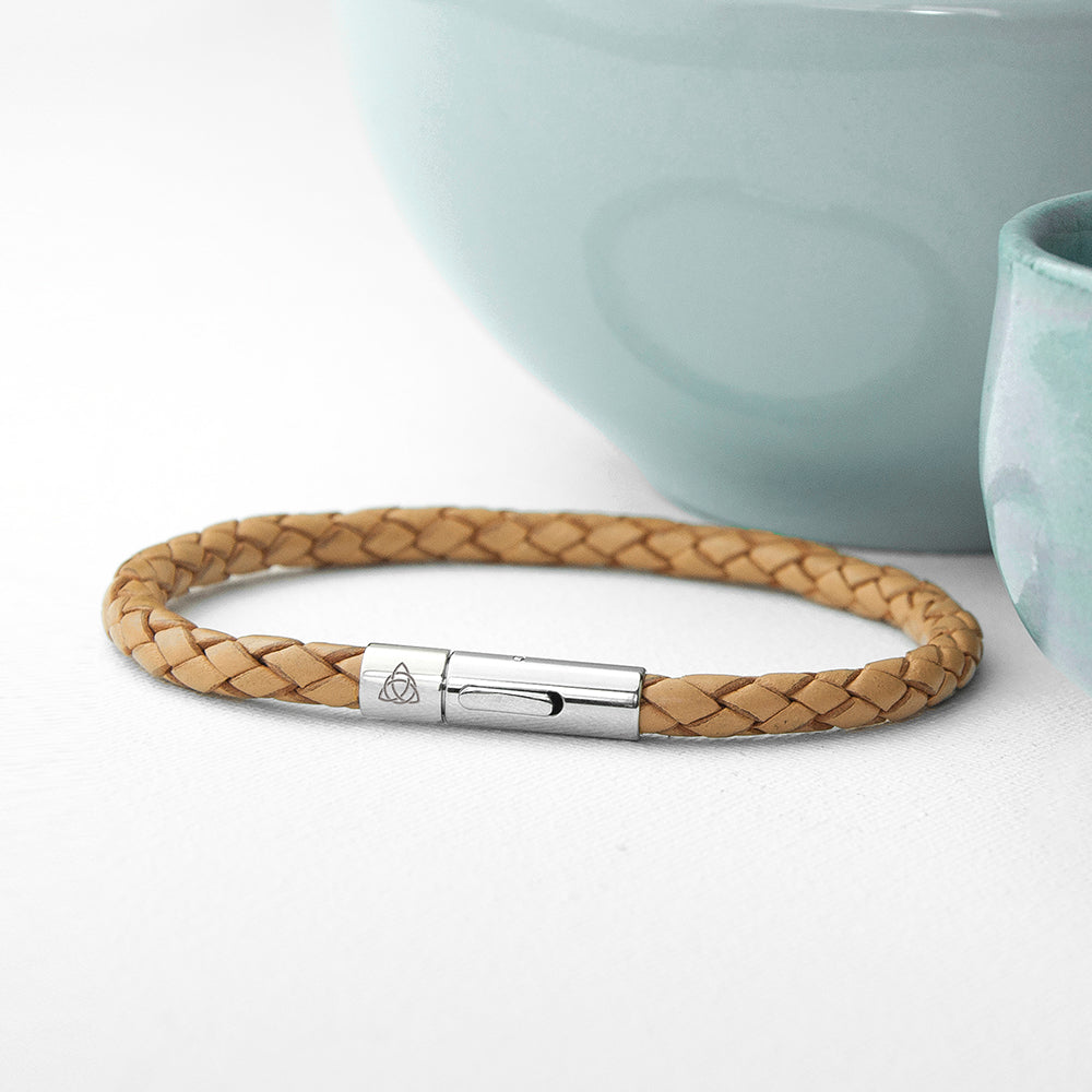 Personalised Men's Celtic Trinity Capsule Leather Bracelet