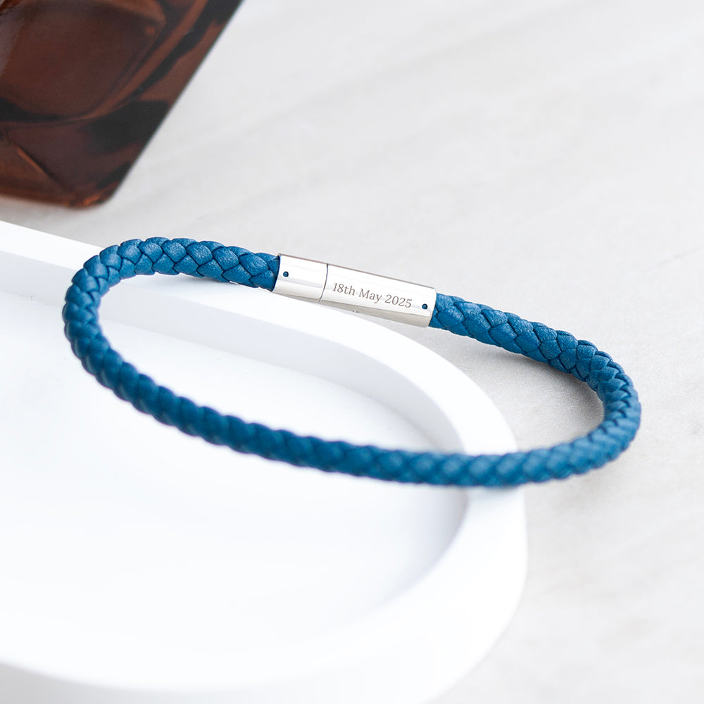 Personalised Men's Travel Compass Capsule Leather Bracelet