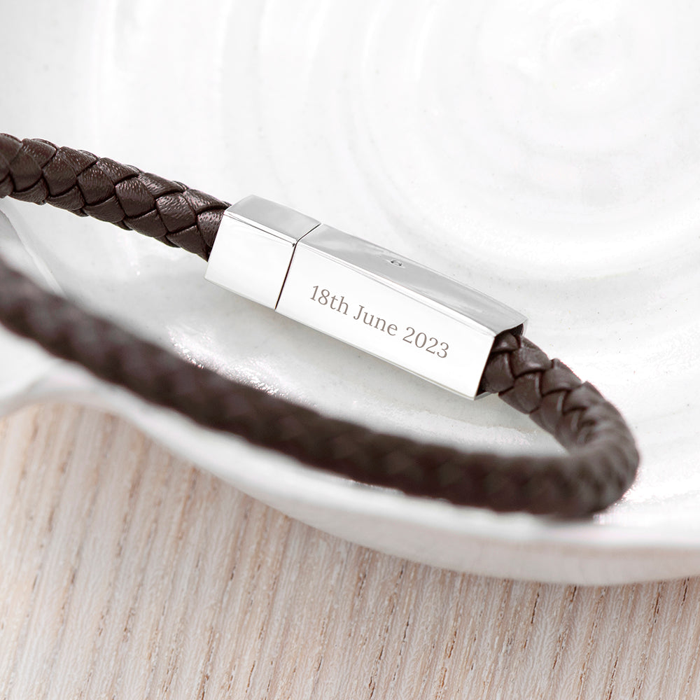 Personalised Men's Leather Infinity Bracelet With Tube Clasp