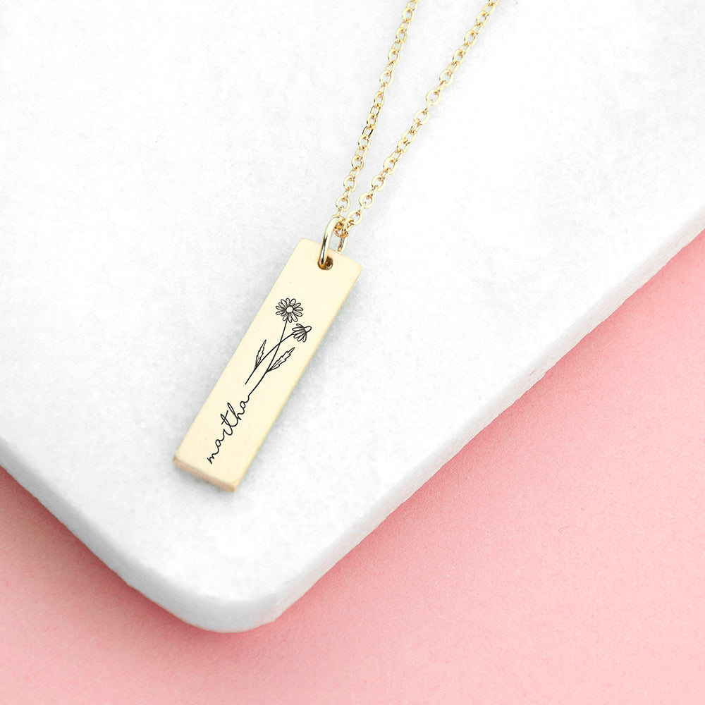 Personalised Birth Flower Bar Necklace