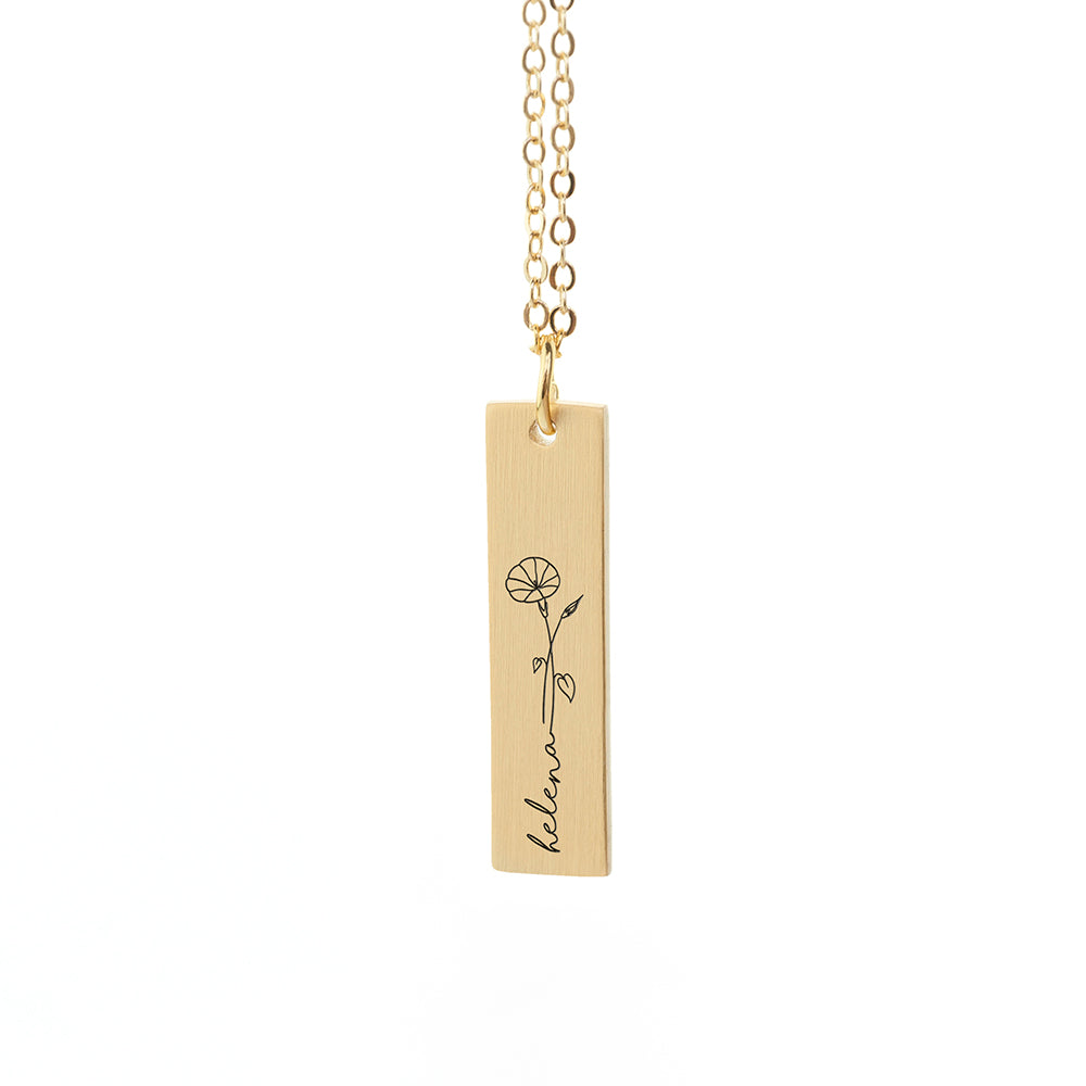 Personalised Birth Flower Bar Necklace