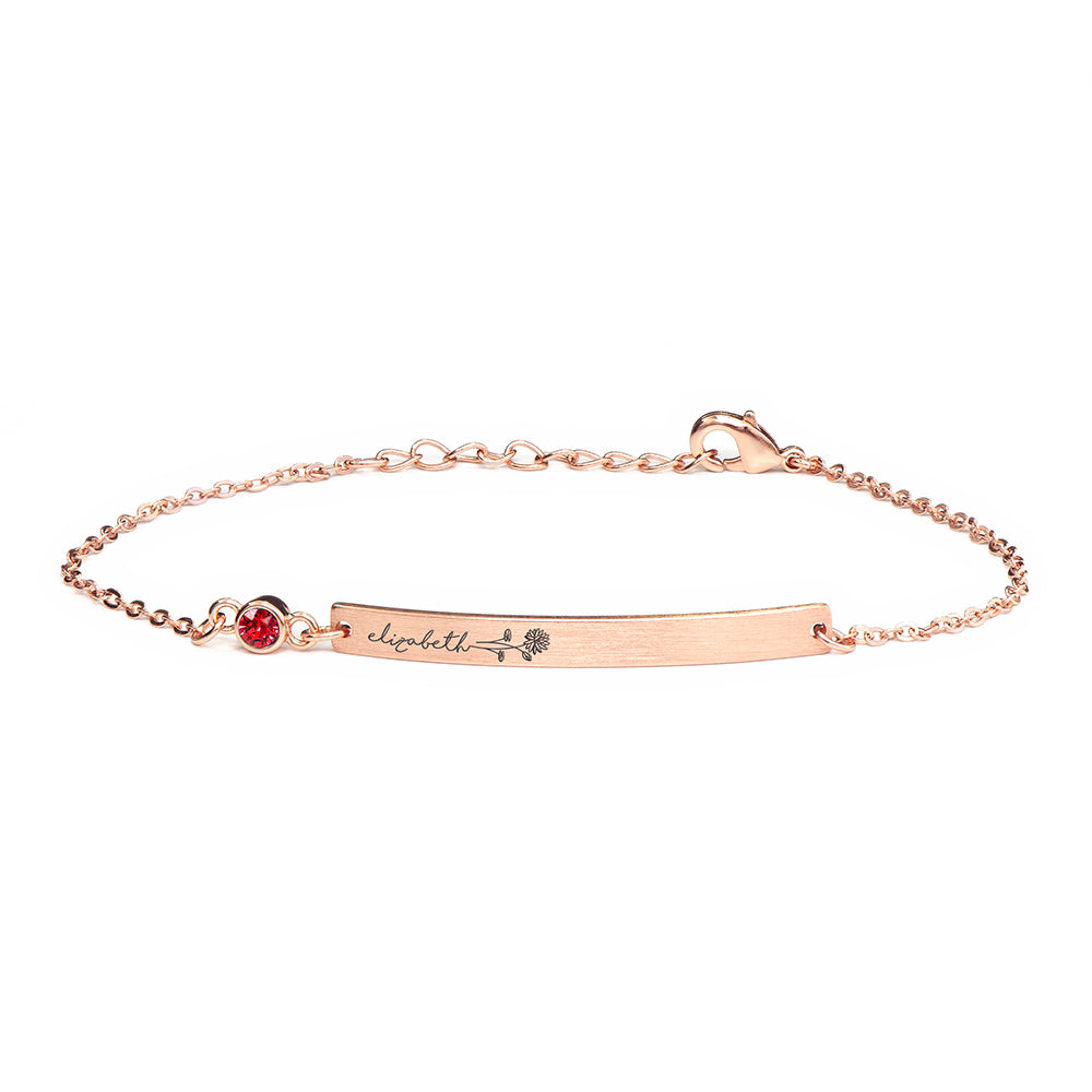 Personalised Birth Flower Swarovski Crystal Rose Gold Bracelet