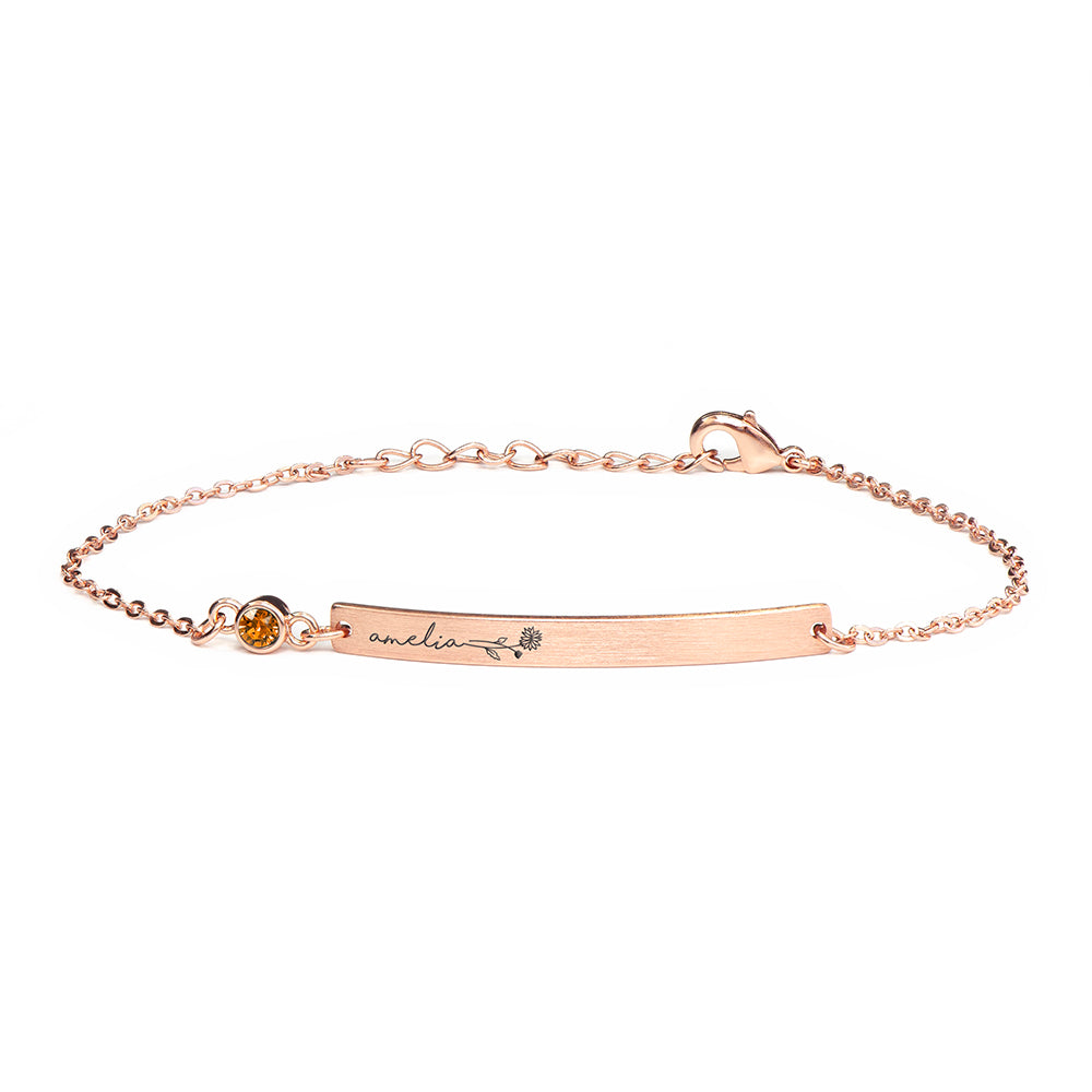 Personalised Birth Flower Swarovski Crystal Rose Gold Bracelet