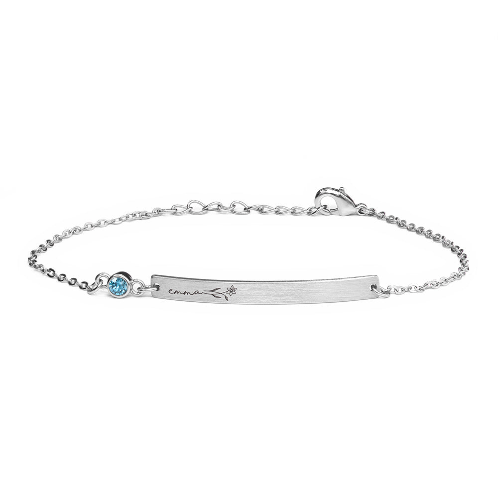 Personalised Silver Birth Flower Swarovski Crystal Bracelet