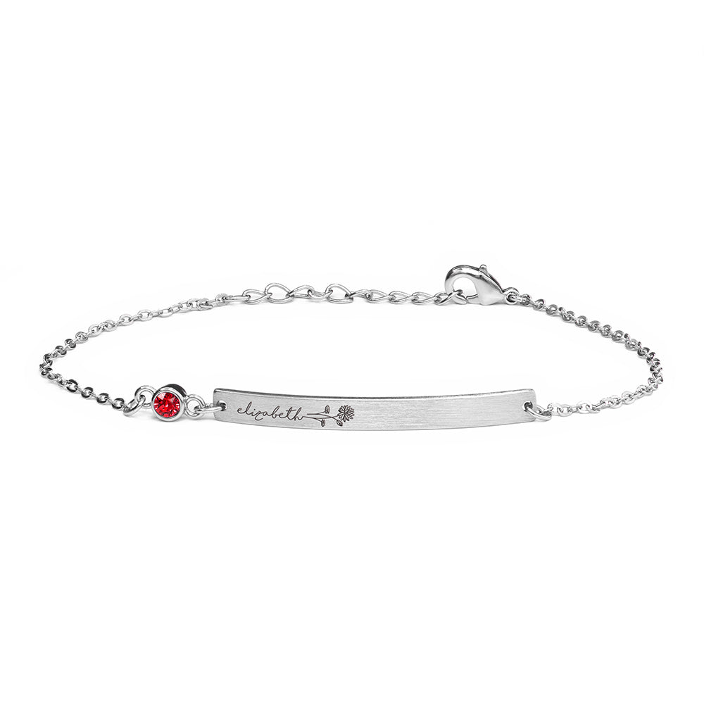 Personalised Silver Birth Flower Swarovski Crystal Bracelet