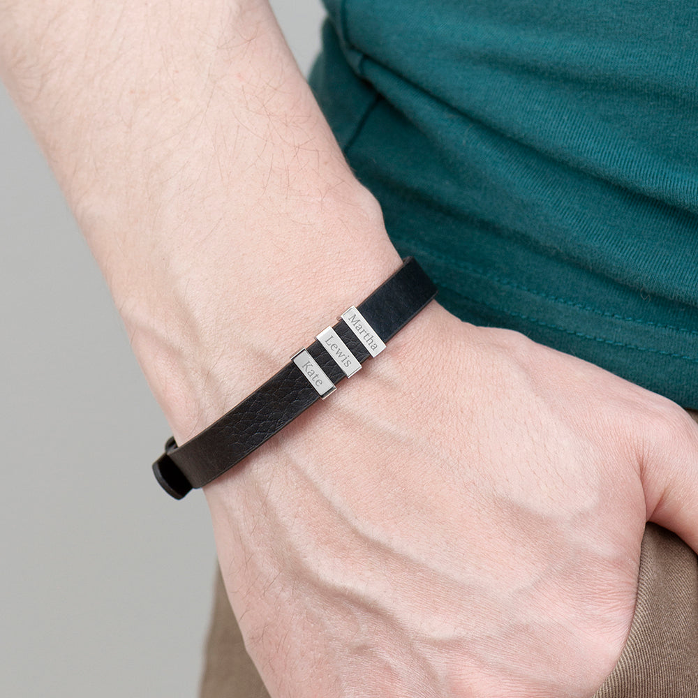 Personalised Men's Soho Tag Black Leather Bracelet
