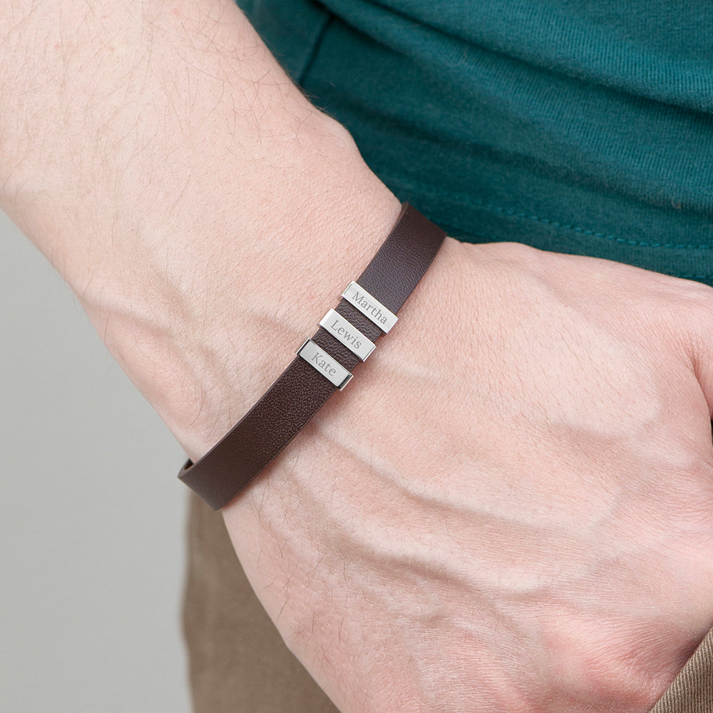 Personalised Men's Soho Tag Brown Leather Bracelet